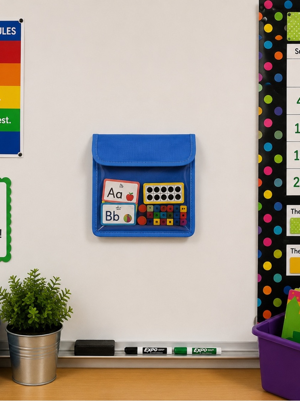 Teaching Tree Magnetic Pocket with Window Blue Classroom Storage Organizer NEW